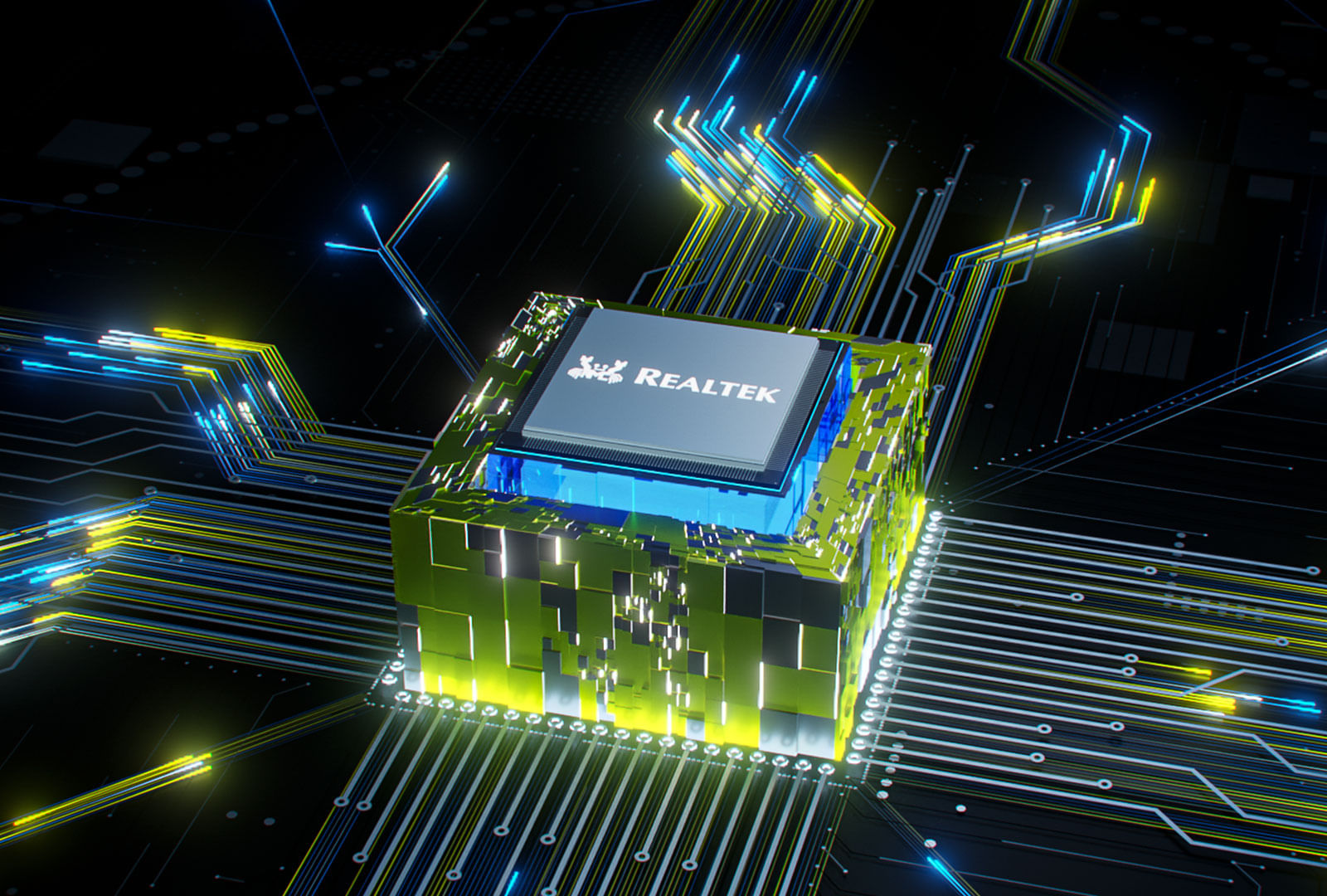 Close-up do Chip Realtek 8811CU, componente principal do adaptador Wi-Fi Goldentec.