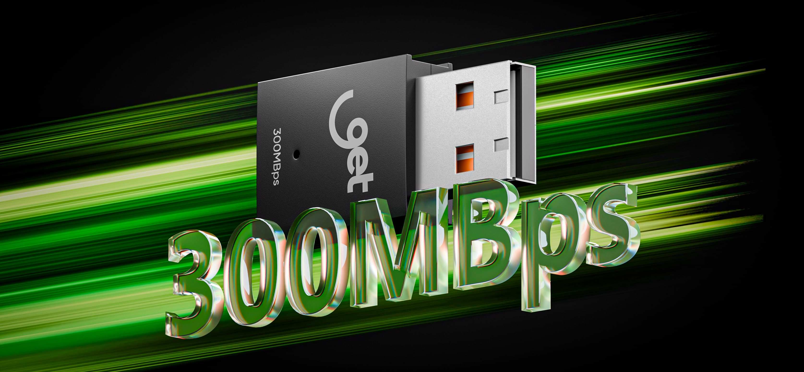 Notebook com o adaptador Wi-Fi Goldentec em uma mesa, exibindo um gráfico de performance de rede.