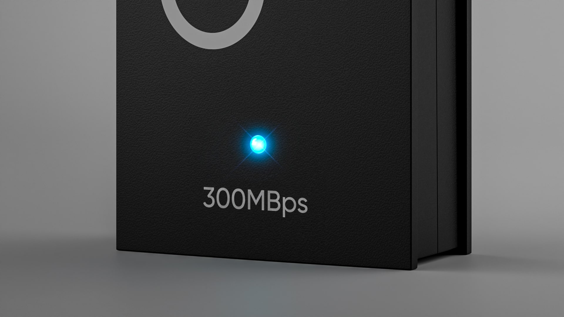 Adaptador Wi-Fi conectado a uma porta USB com o LED azul de status aceso.