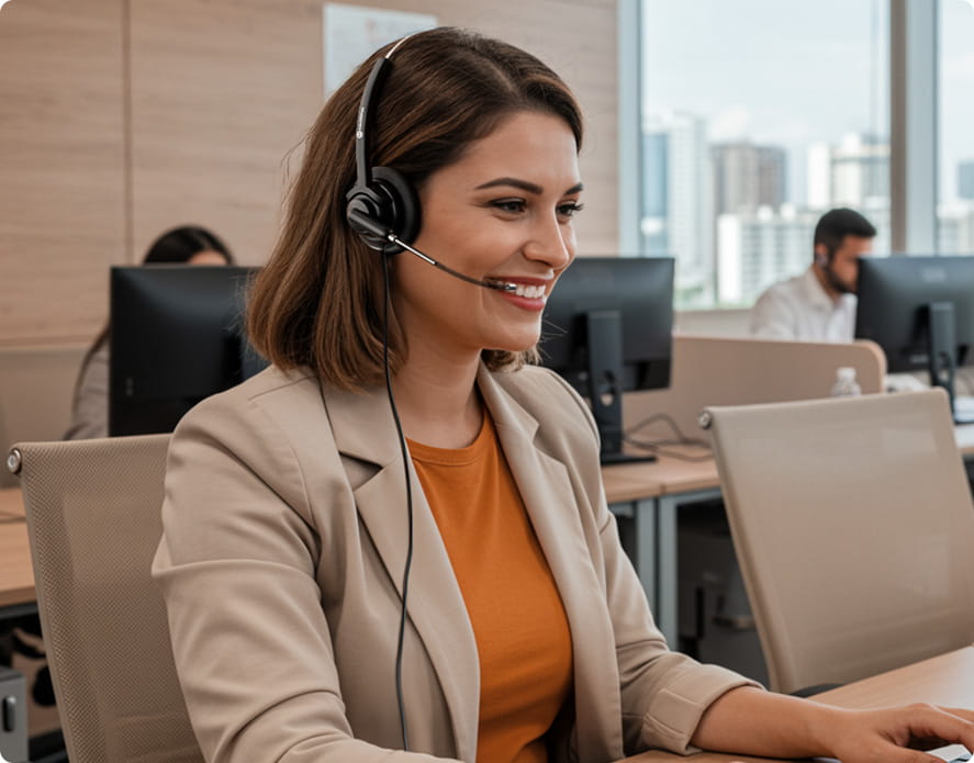 Mulher utilizando o headset