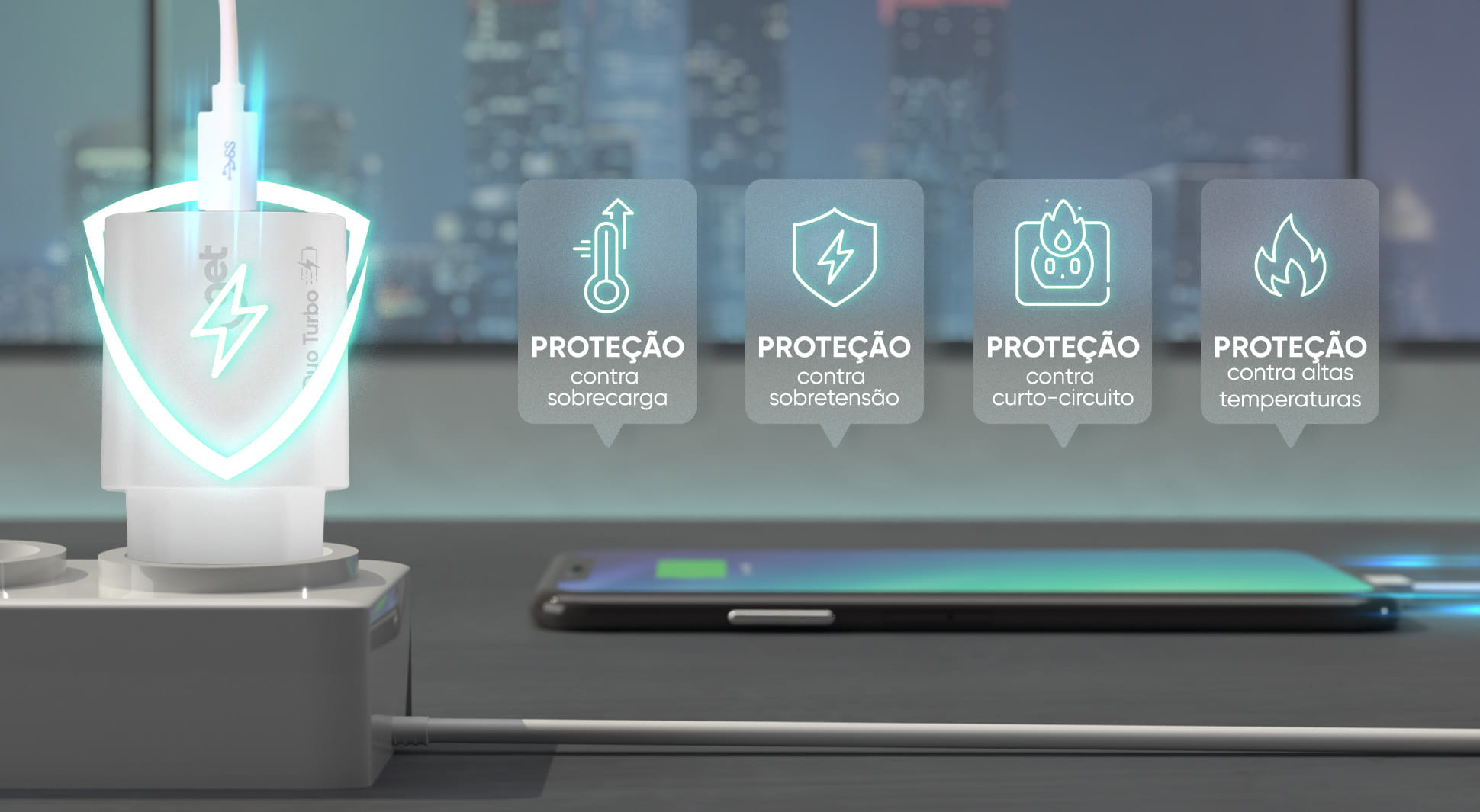 Um tablet e um smartphone sendo carregados pelo Carregador 20 W Get