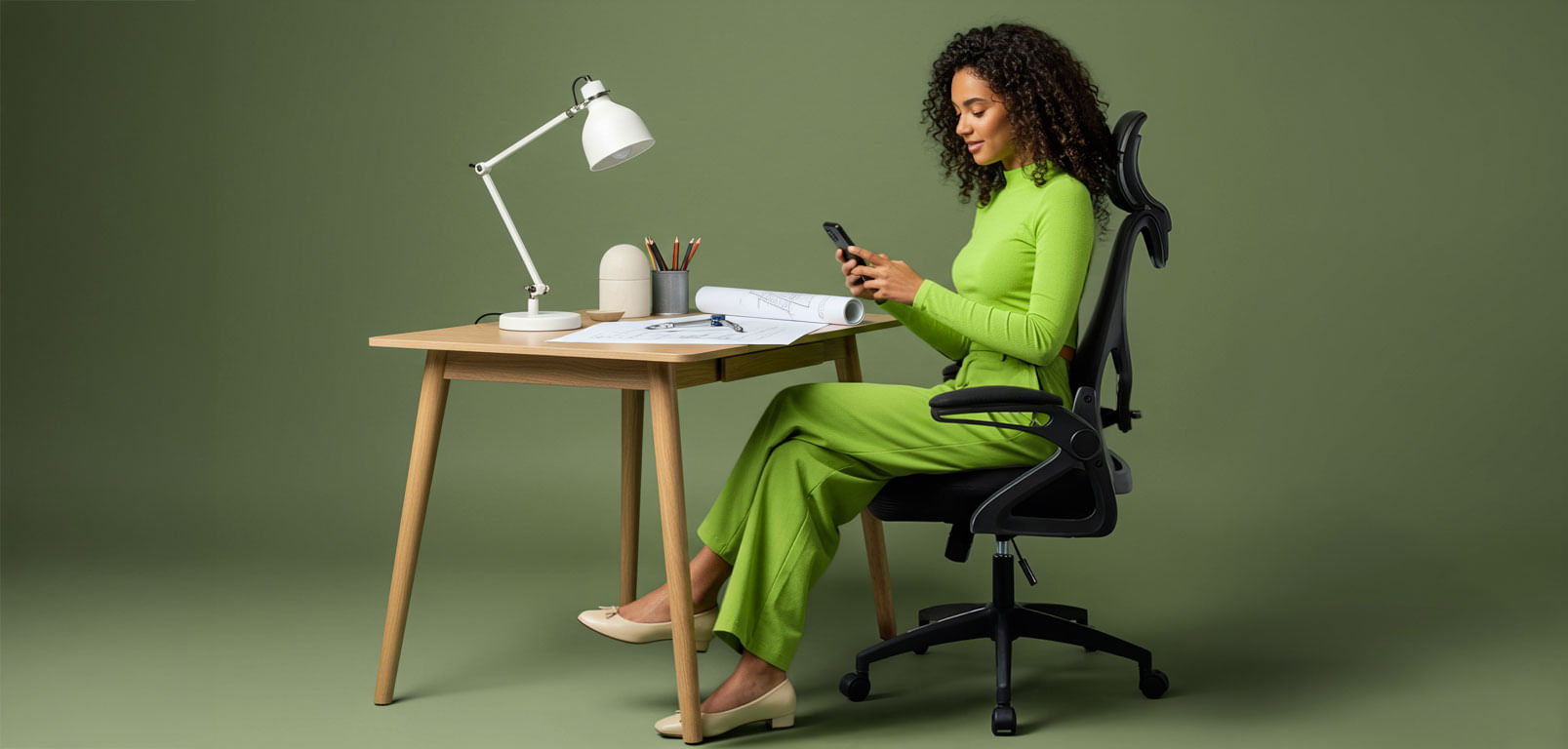 Mulher sentada na cadeira Flex Pro