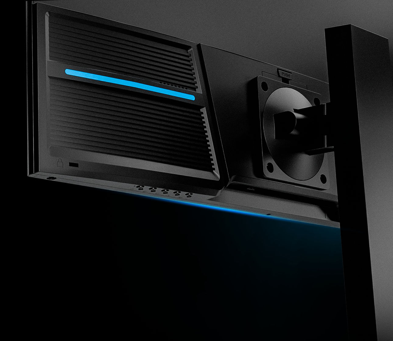 Imagem elegante do monitor destacando seu design curvo e moderno.