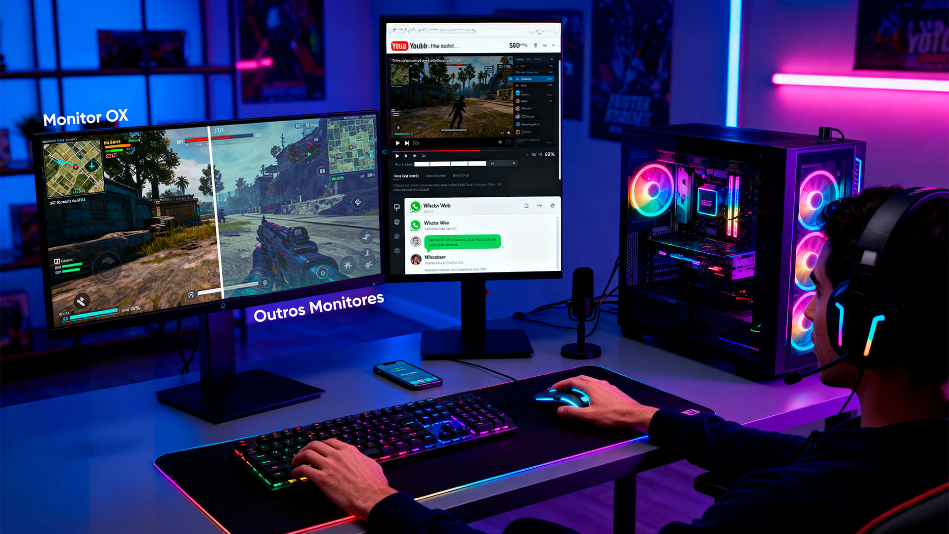 Ilustração dos benefícios das tecnologias de conforto visual do monitor.