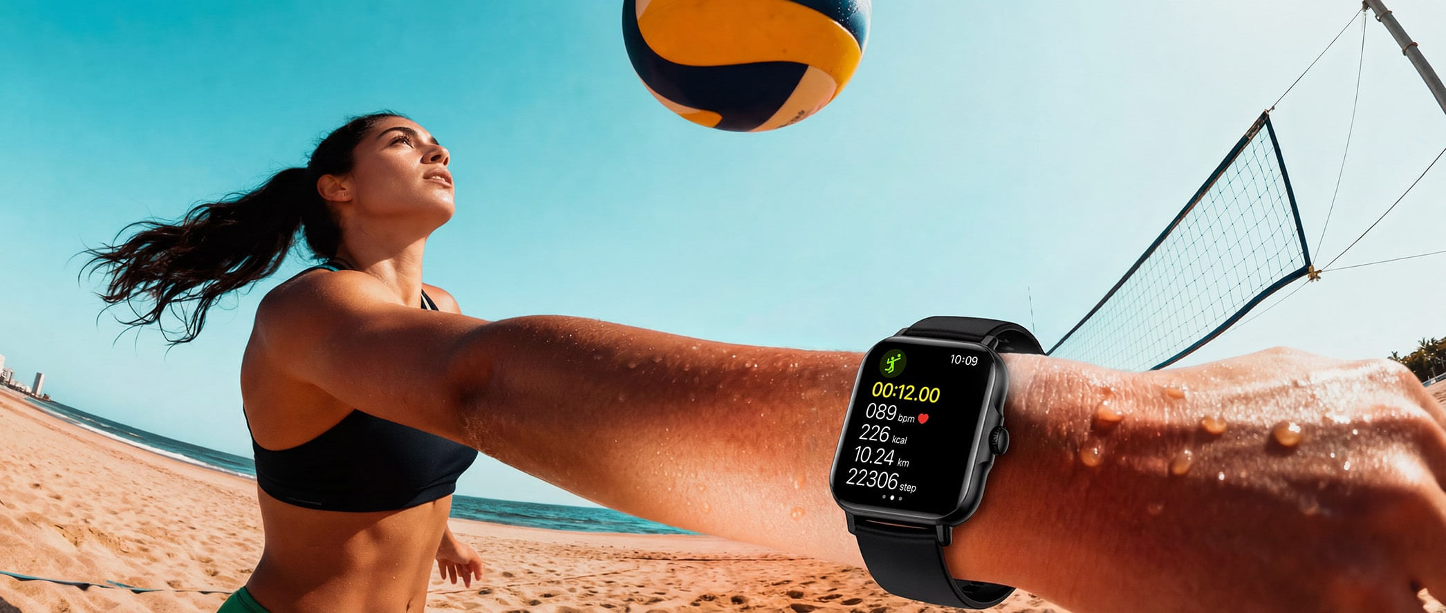 Pessoas praticando vôlei de praia.