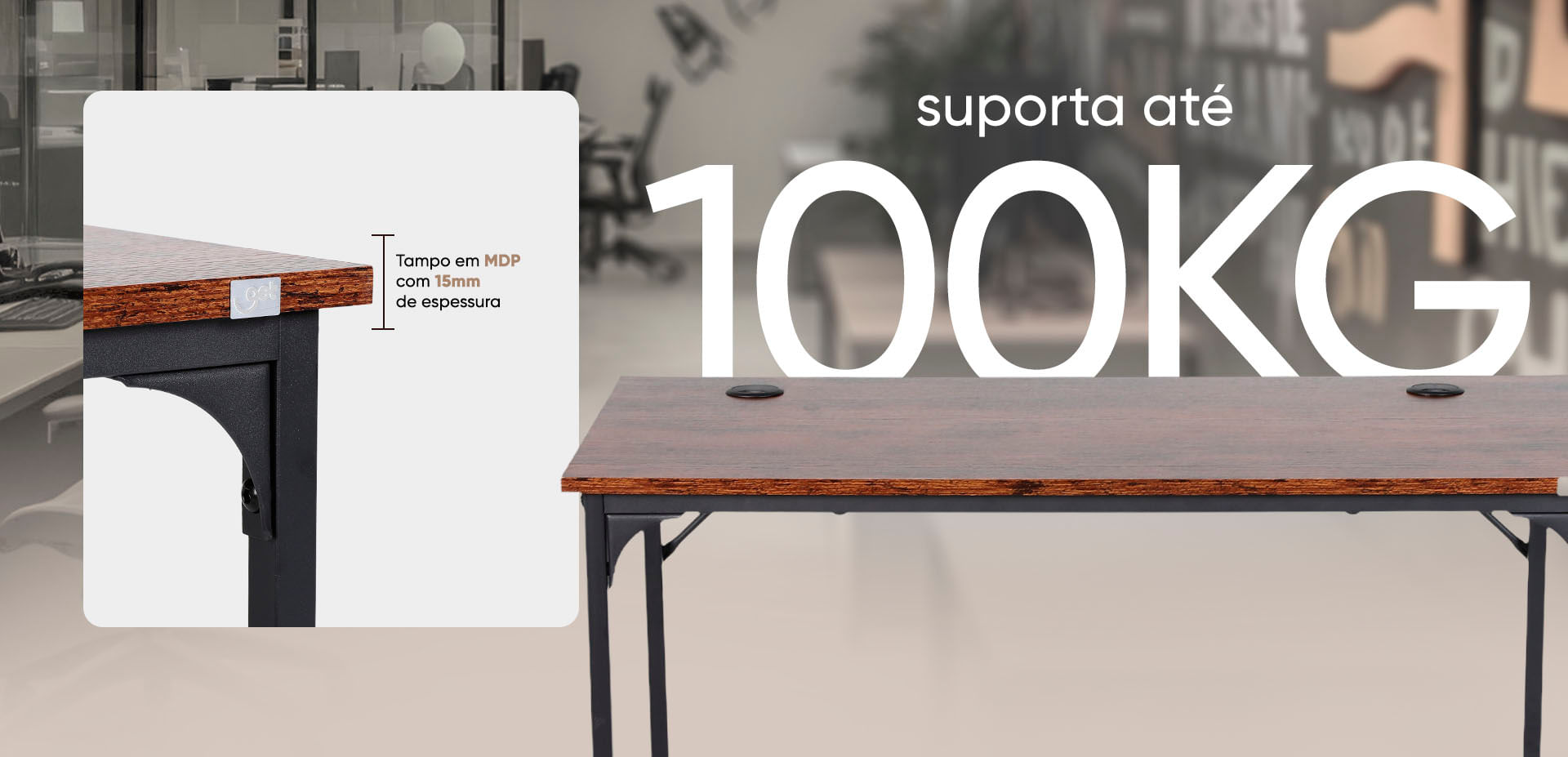 Mesa office robusta suportando peso