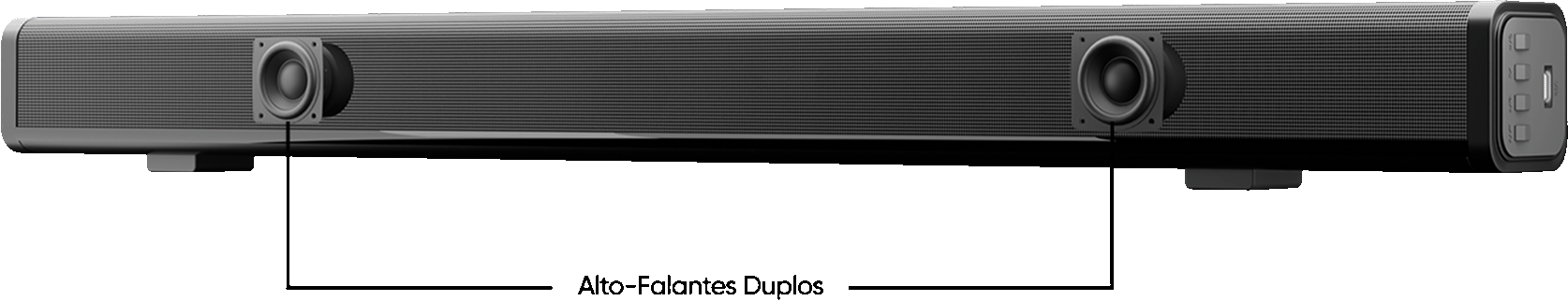 Detalhe da Soundbar mostrando os tweeters.
