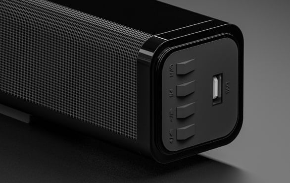 Botões na lateral de um soundbar