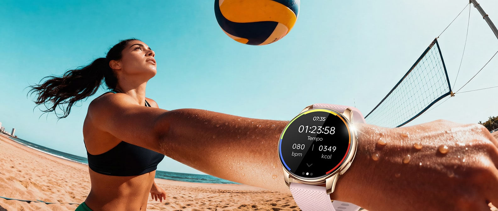 Pessoas praticando vôlei de praia.