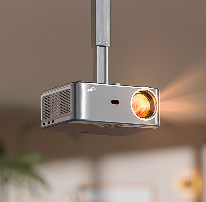 Projetor Vision 7 instalado no teto com suporte VESA.