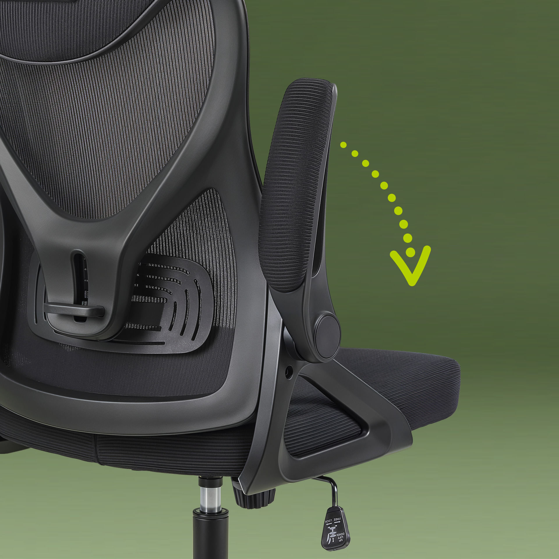 Ajuste do apoio de braço da cadeira Flex Pro