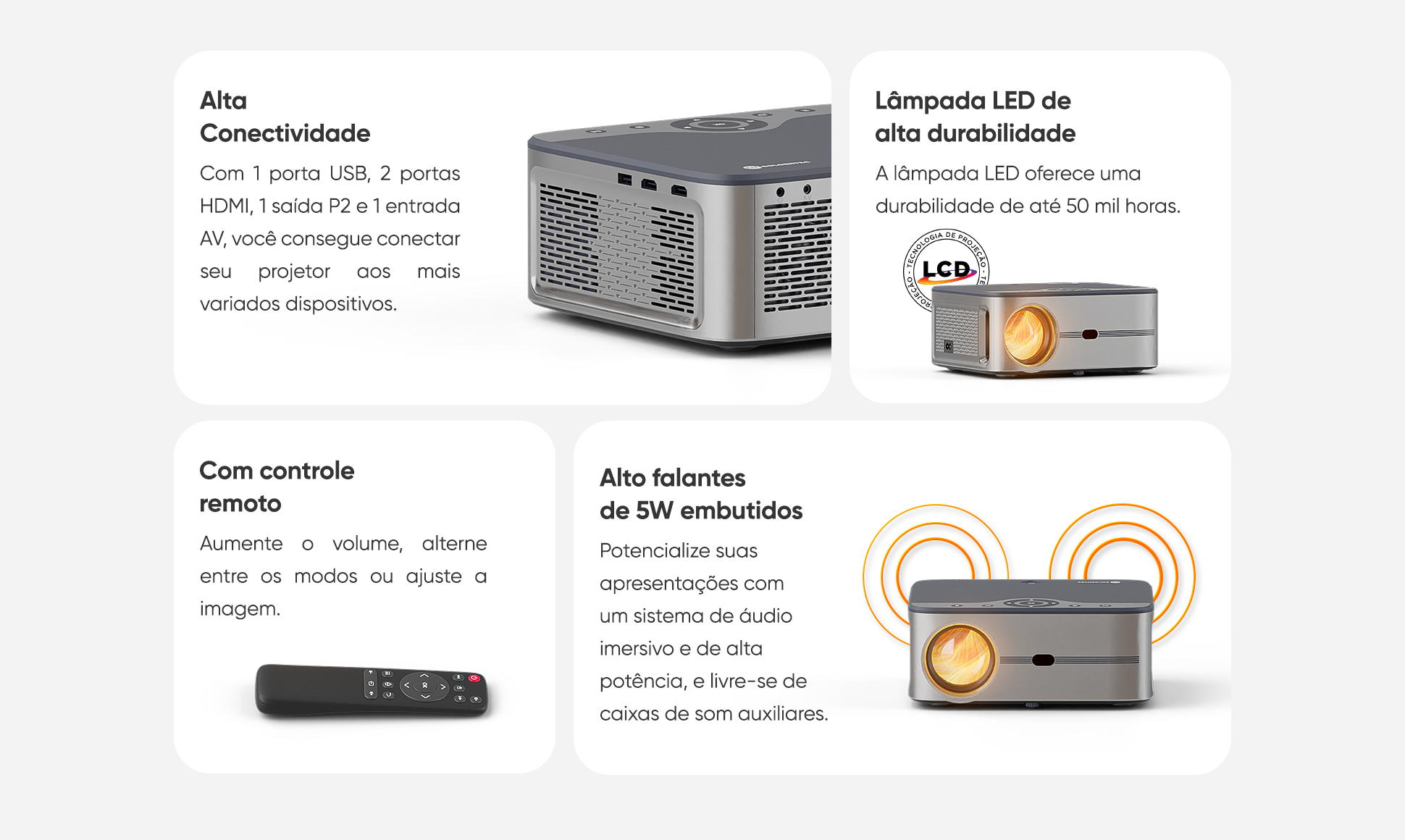 Projetor Multimídia Goldentec 7000 Lumens Full HD com HDMI, USB e AV