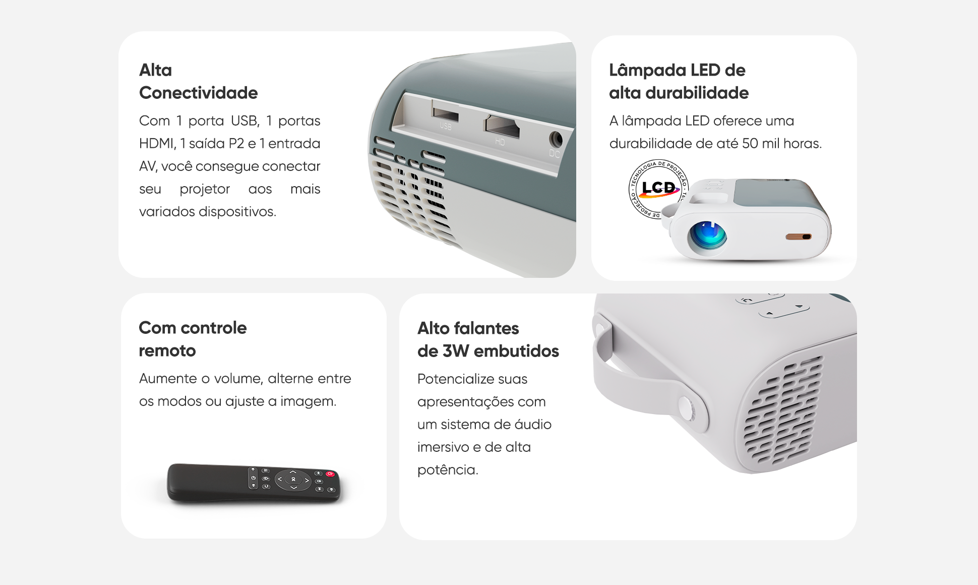 Projetor Multimídia Goldentec 7000 Lumens Full HD com HDMI, USB e AV